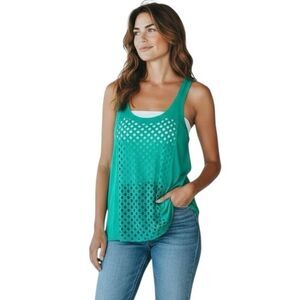 Crochet Tank Top Tibi Teal Green Racerback Knit Summer Festival Top Size Small
